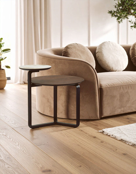 Imperia Brown Veneer and Ceramic 2 Tier Round Coffee Table