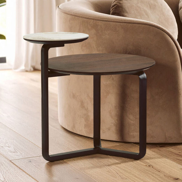 Imperia Brown Veneer and Ceramic 2 Tier Round Coffee Table