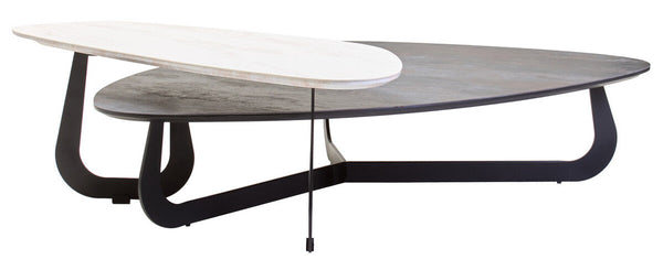 Imperia White Ceramic 2 Tier Asymmetrical Large Coffee Table
