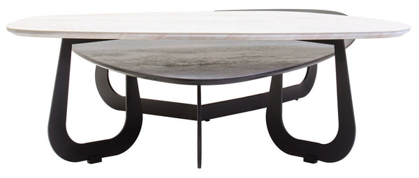 Imperia White Ceramic 2 Tier Asymmetrical Large Coffee Table