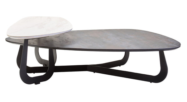 Imperia White Ceramic 2 Tier Asymmetrical Large Coffee Table