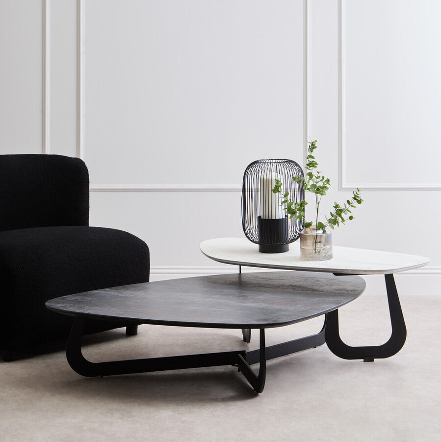 Imperia White Ceramic 2 Tier Asymmetrical Large Coffee Table