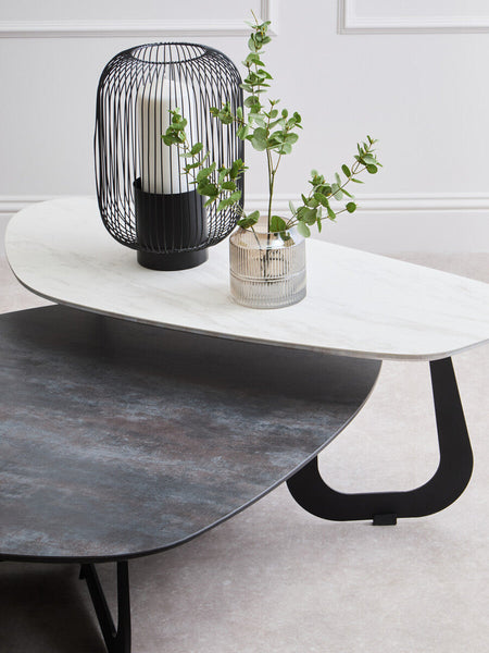 Imperia White Ceramic 2 Tier Asymmetrical Large Coffee Table