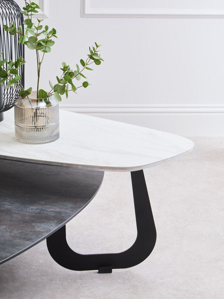 Imperia White Ceramic 2 Tier Asymmetrical Large Coffee Table
