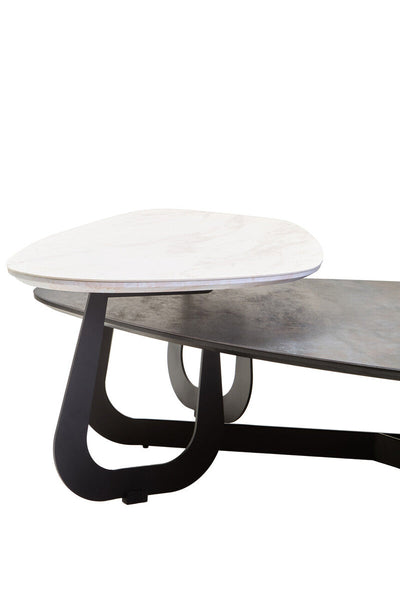Imperia White Ceramic 2 Tier Asymmetrical Large Coffee Table