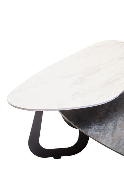 Imperia White Ceramic 2 Tier Asymmetrical Large Coffee Table