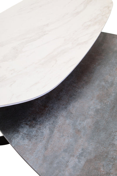 Imperia White Ceramic 2 Tier Asymmetrical Large Coffee Table