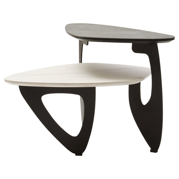 Imperia White Ceramic 2 Tier Asymmetrical Small Coffee Table