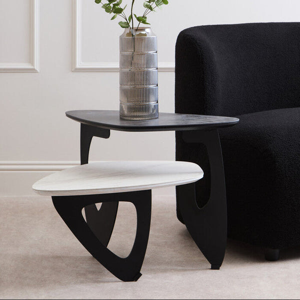Imperia White Ceramic 2 Tier Asymmetrical Small Coffee Table