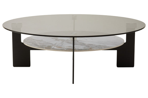 Imperia Grey Glass and White Ceramic Large Round Coffee Table