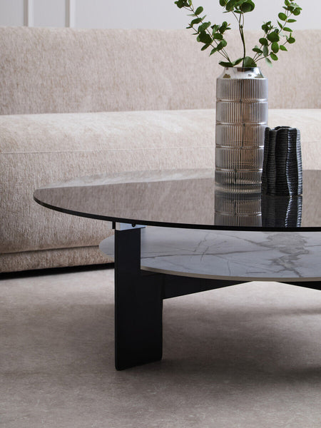 Imperia Grey Glass and White Ceramic Large Round Coffee Table