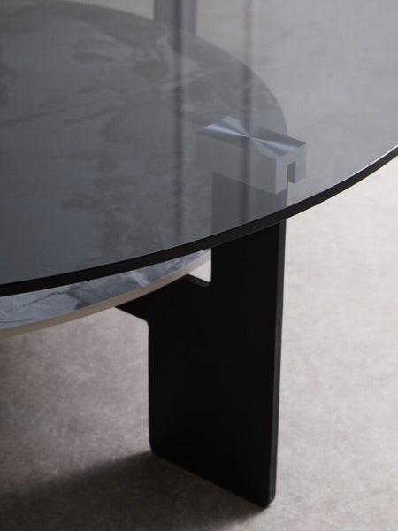 Imperia Grey Glass and White Ceramic Large Round Coffee Table