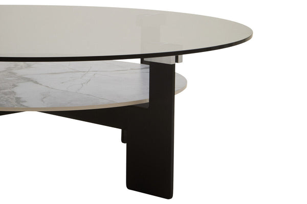 Imperia Grey Glass and White Ceramic Large Round Coffee Table