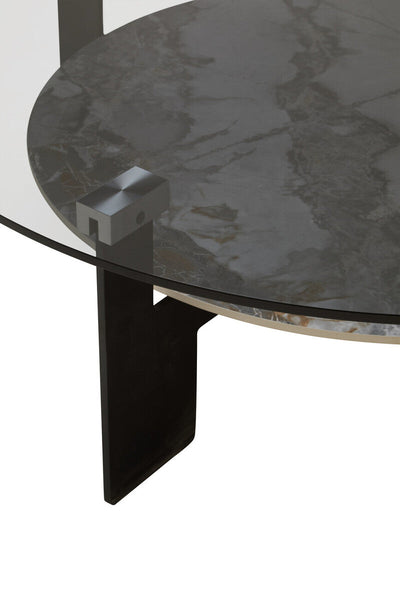 Imperia Grey Glass and White Ceramic Large Round Coffee Table