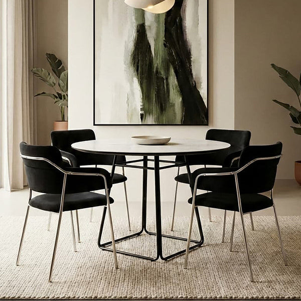 Imperia White Ceramic Marble Effect Round Dining Table