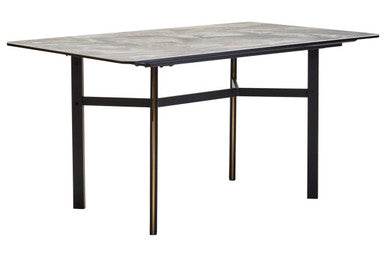 Grey Marble Effect Ceramic Top Dining Table with Black Metal Legs and Gold Detail | Imperia