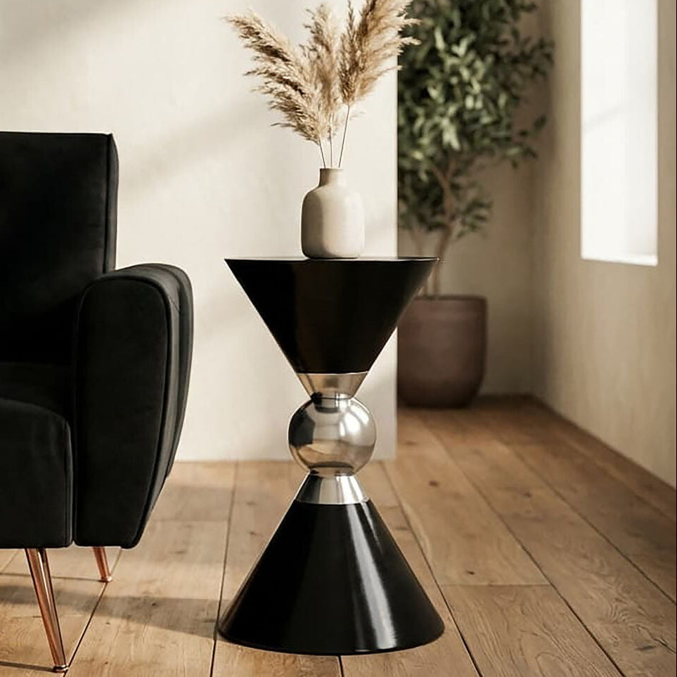 Jaipur Black and Silver Finish Hourglass Side Table