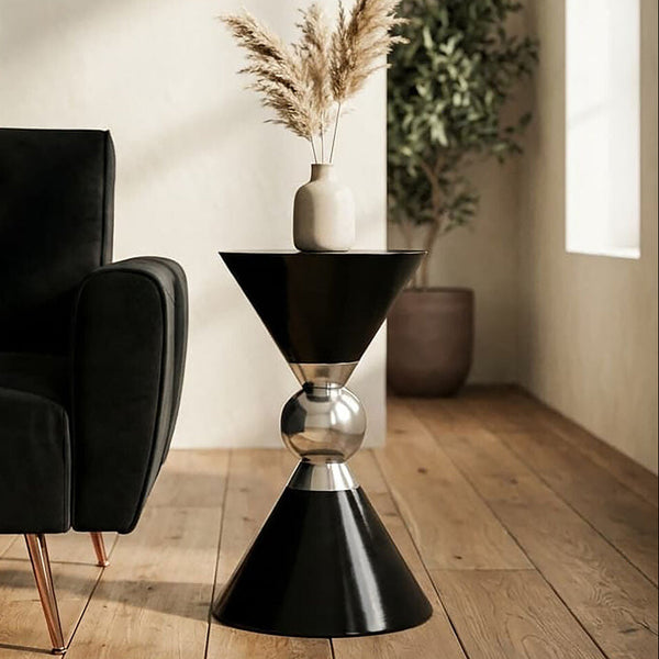 Jaipur Black and Silver Finish Hourglass Side Table