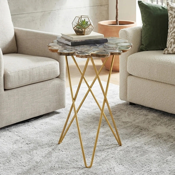 Jaipur Agate and Gold Finish Side Table
