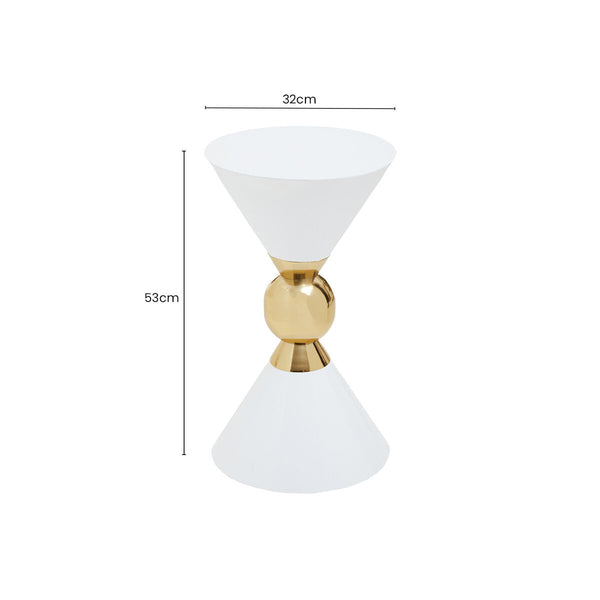 Jaipur White and Gold Finish Hourglass Side Table