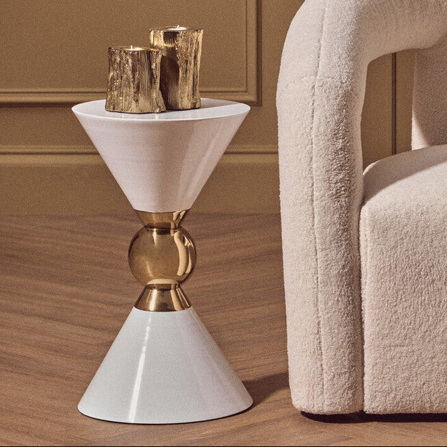 Jaipur White and Gold Finish Hourglass Side Table