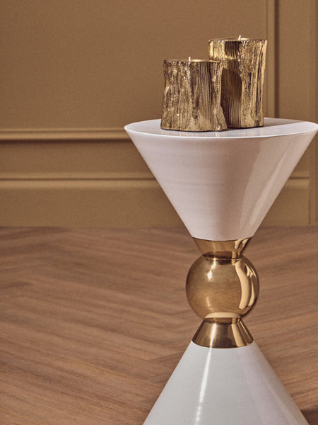 Jaipur White and Gold Finish Hourglass Side Table