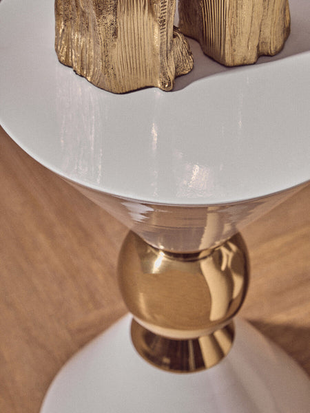 Jaipur White and Gold Finish Hourglass Side Table