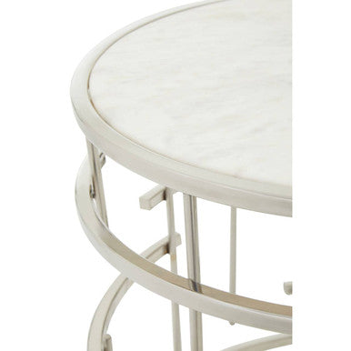 White Round Marble Top Side Table with Silver Open Frame Metal Base | Jaipur