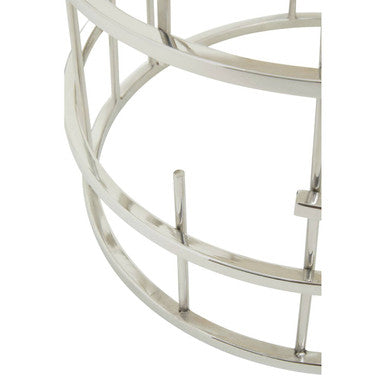 White Round Marble Top Side Table with Silver Open Frame Metal Base | Jaipur