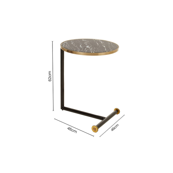 Oria Black Marble Effect Glass Side Table with Black Finish Frame