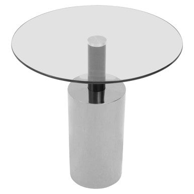 Oria Clear Glass Round Side Table with Silver Finish Base