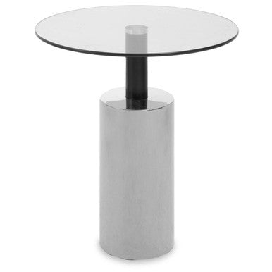 Oria Clear Glass Round Side Table with Silver Finish Base