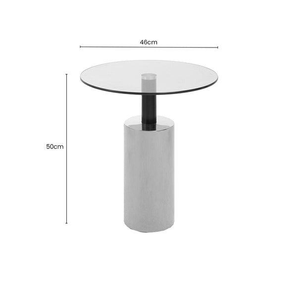 Oria Clear Glass Round Side Table with Silver Finish Base