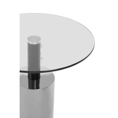 Oria Clear Glass Round Side Table with Silver Finish Base