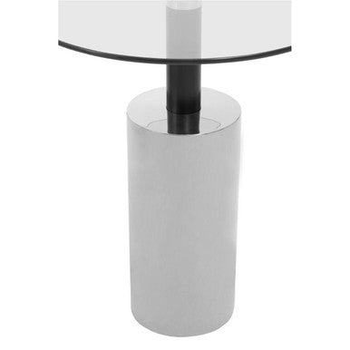 Oria Clear Glass Round Side Table with Silver Finish Base