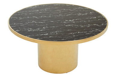 Oria Black Marble Effect Glass Round Coffee Table with Gold Finish Base