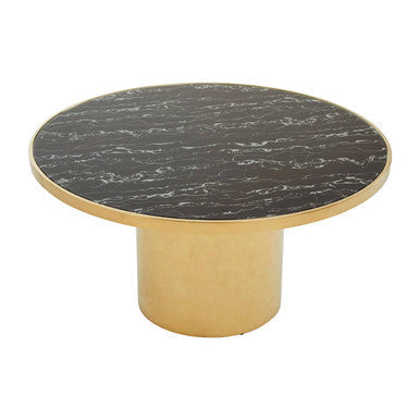 Oria Black Marble Effect Glass Round Coffee Table with Gold Finish Base
