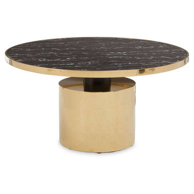 Oria Black Marble Effect Glass Round Coffee Table with Gold Finish Base