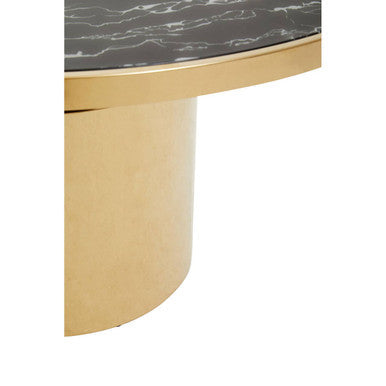Oria Black Marble Effect Glass Round Coffee Table with Gold Finish Base