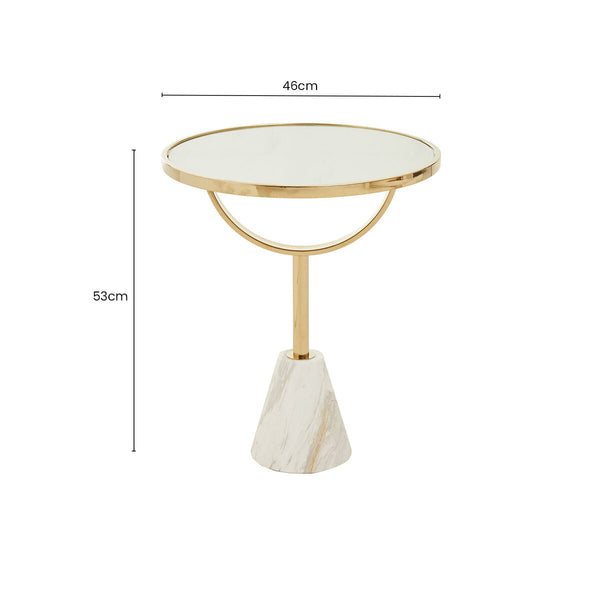 Oria White Glass Round Side Table with Marble Base