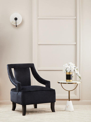 Oria White Glass Round Side Table with Marble Base