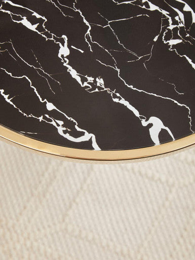 Oria Black Glass and Marble Base Side Table