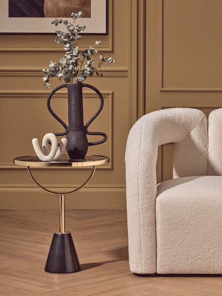 Oria Black Glass and Marble Base Side Table