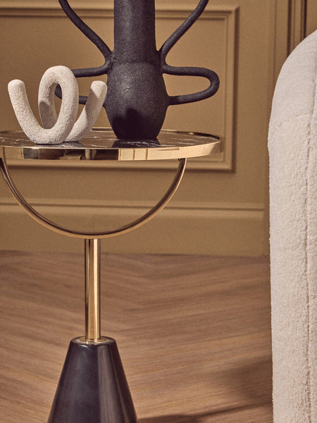Oria Black Glass and Marble Base Side Table