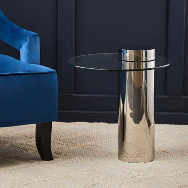Oria Clear Glass Round Side Table with Silver Finish Frame