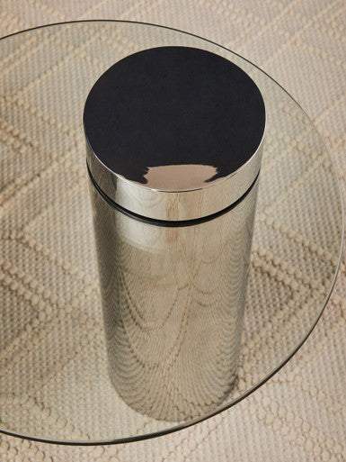 Oria Clear Glass Round Side Table with Silver Finish Frame