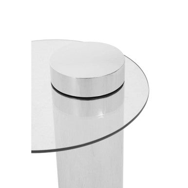 Oria Clear Glass Round Side Table with Silver Finish Frame