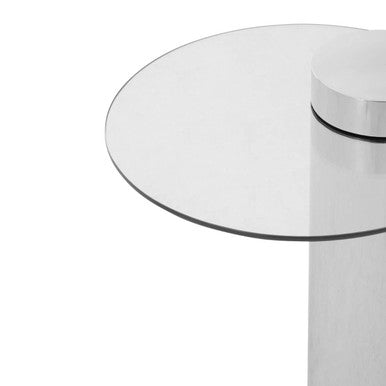 Oria Clear Glass Round Side Table with Silver Finish Frame
