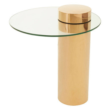 Oria Clear Glass Round Side Table with Rose Gold Finish Frame