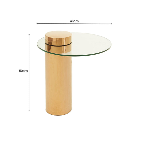 Oria Clear Glass Round Side Table with Rose Gold Finish Frame